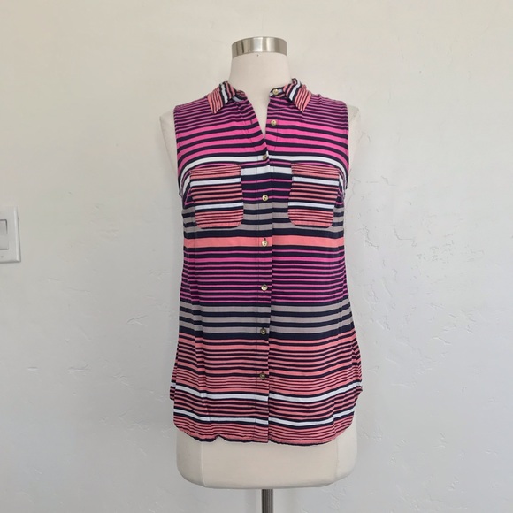 Merona Striped Sleeveless Button Down Shirt Small - Picture 1 of 7